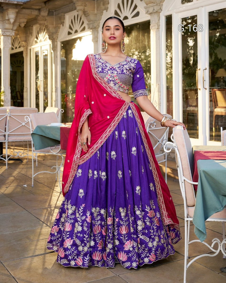 Vichitra Silk Lehenga with Sequins & Thread Embroidery Work – G 168
