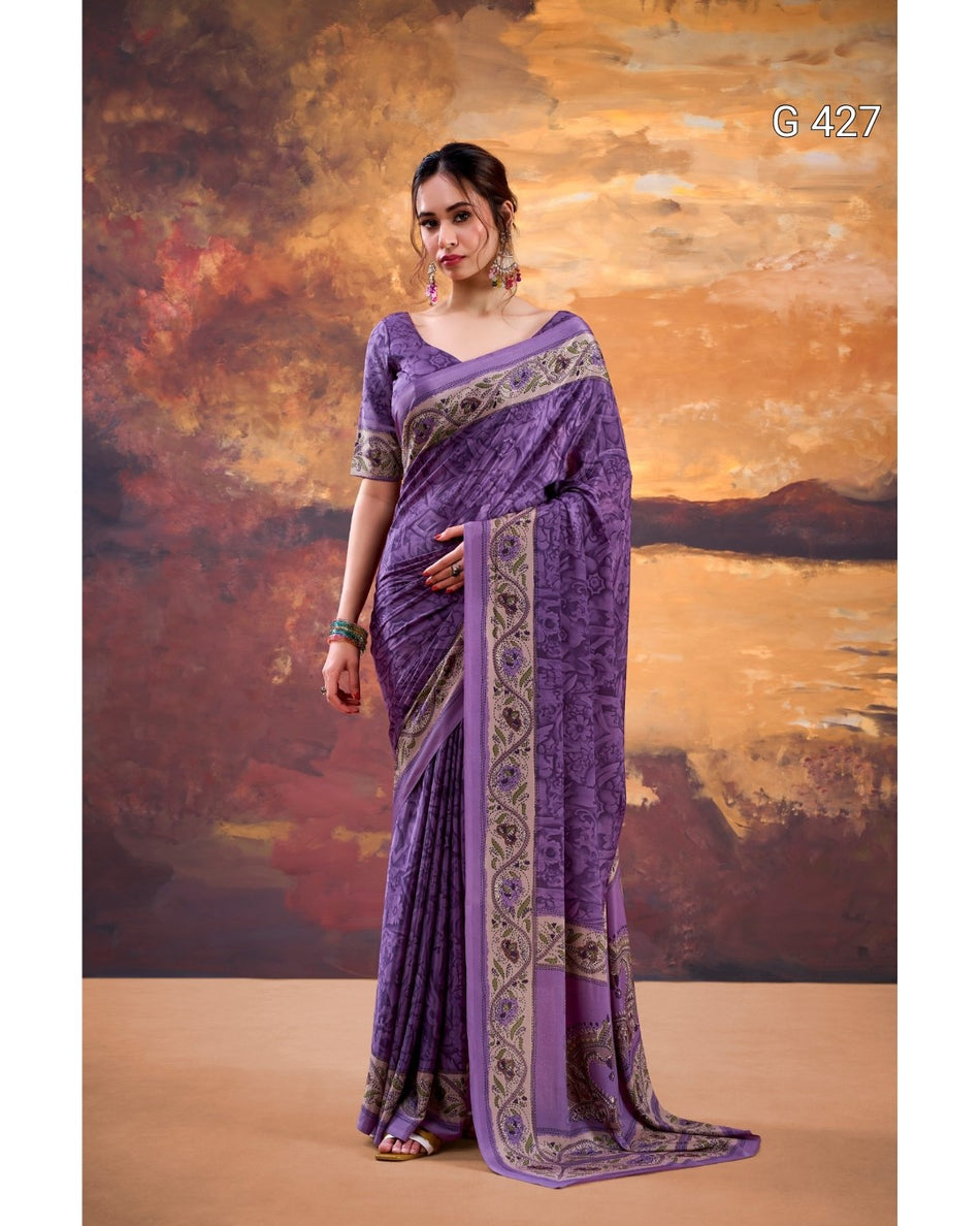 Printed Crepe Saree with Matching Blouse – G 427