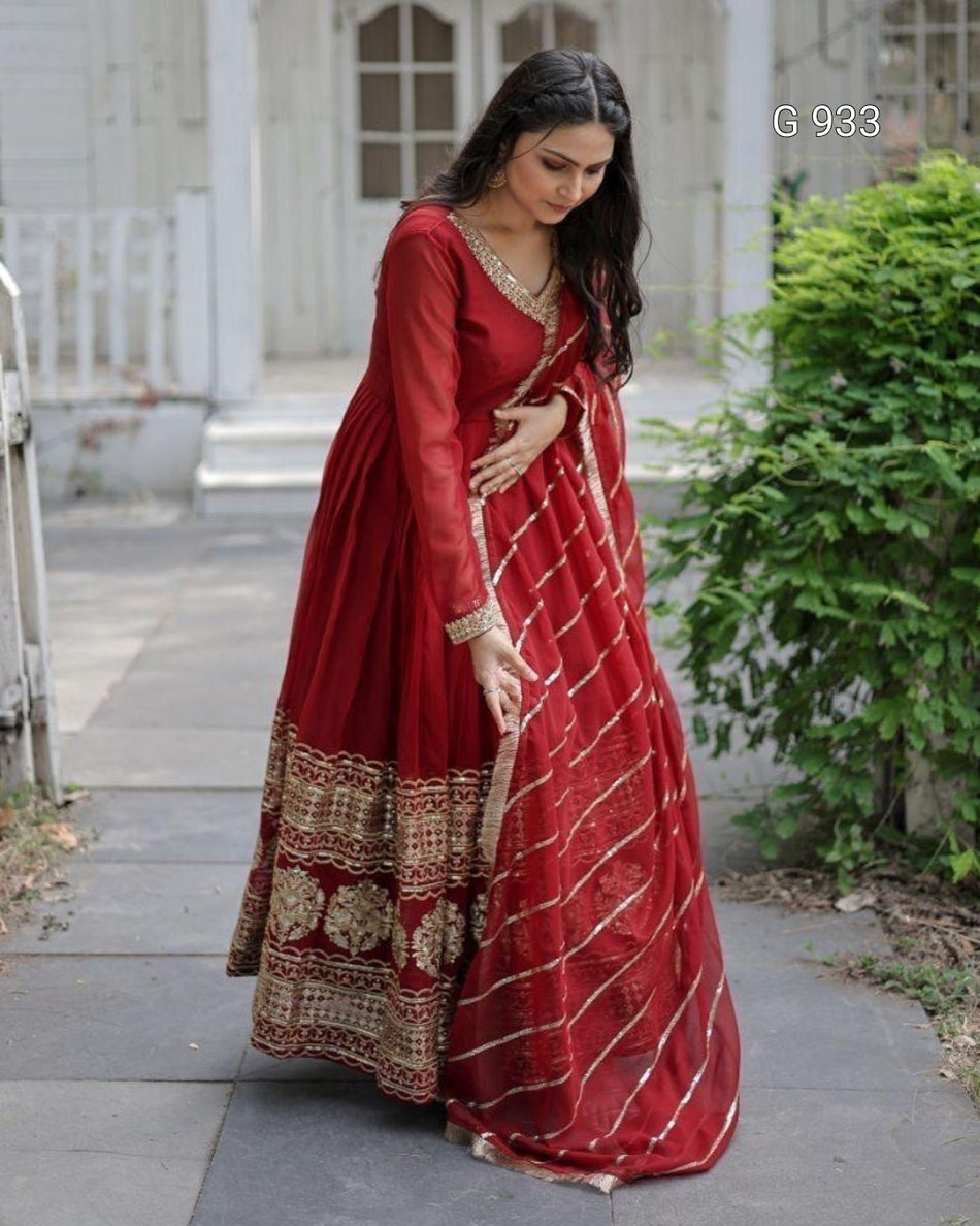 Elegant Embroidered Gown with Dupatta - G 933
