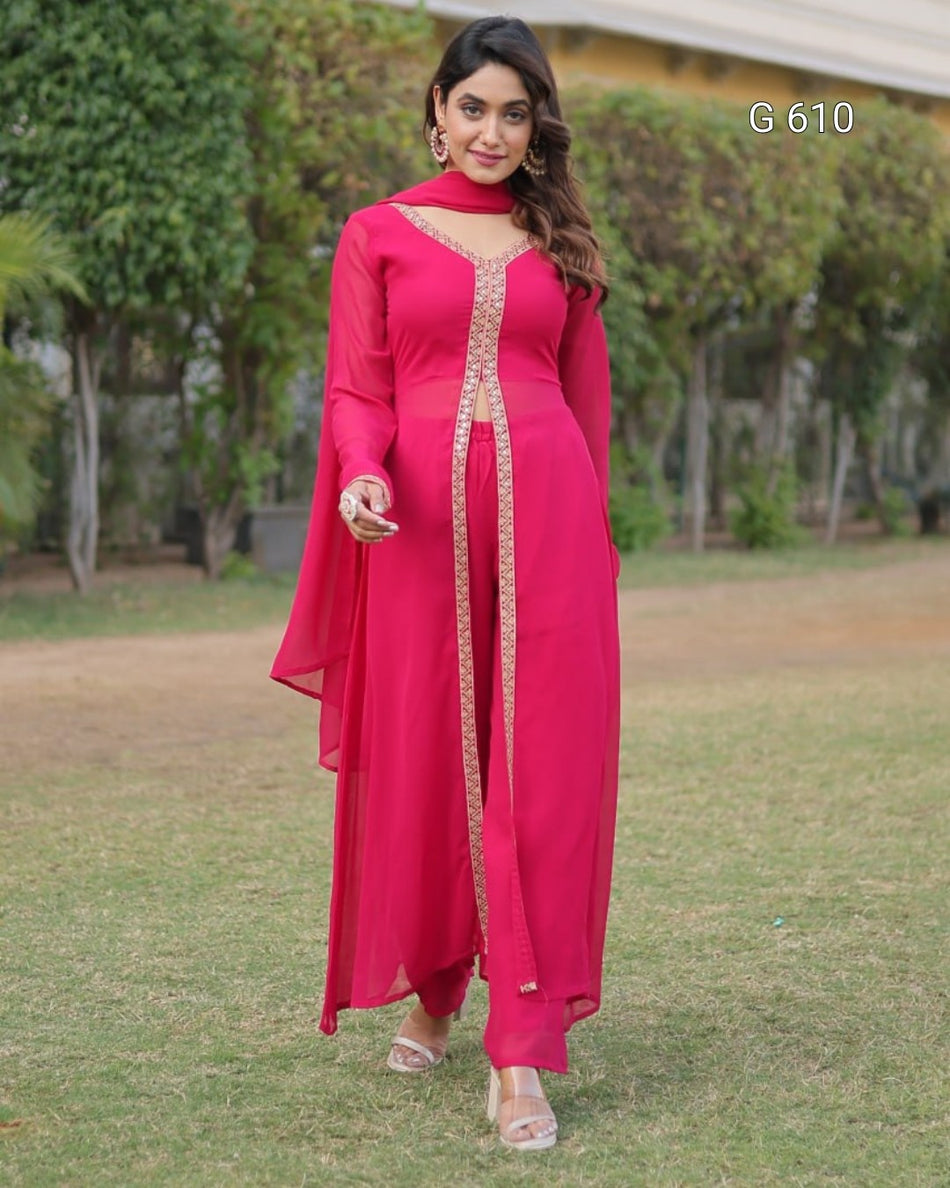 Embroidered Kurti Pant with Designer Dupatta - G 610