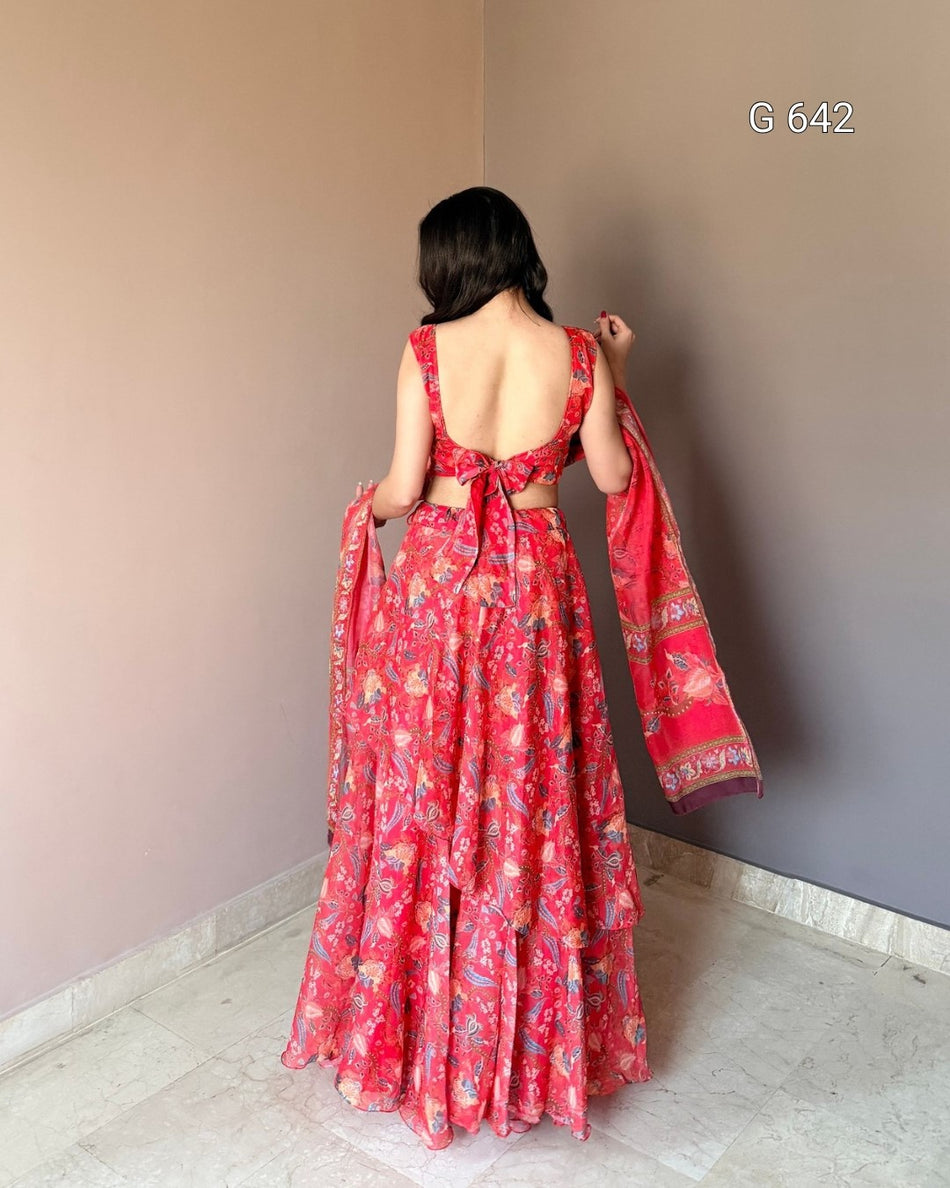 Elegant Red Floral Lehenga for Romantic Celebrations G 642
