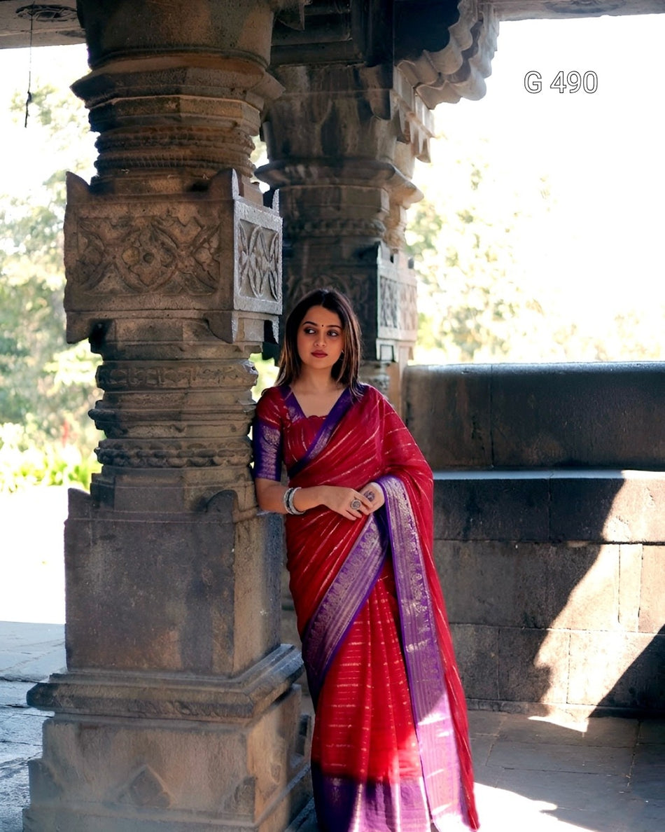 Classic Crepe Stripe Sarees for Daily Elegance - G 490
