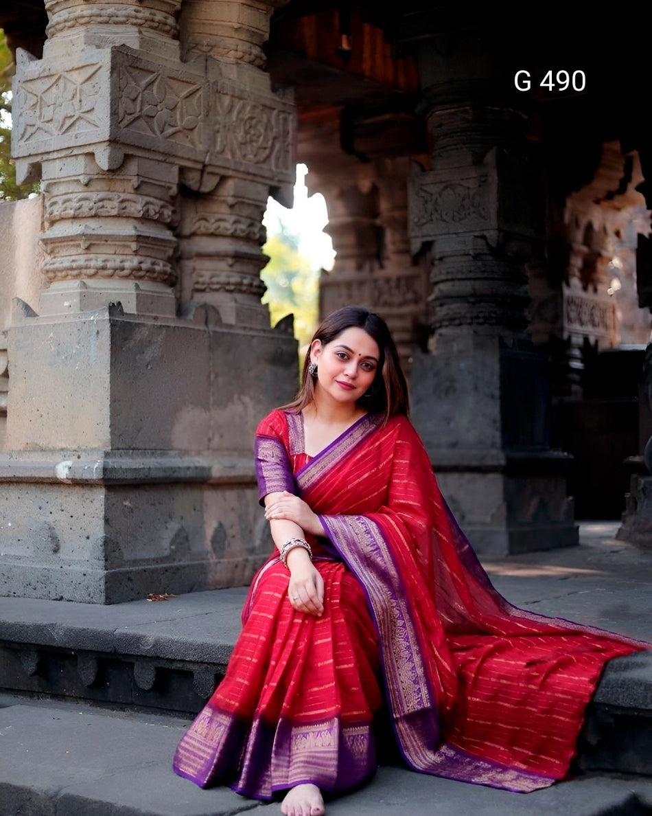 Classic Crepe Stripe Sarees for Daily Elegance - G 490