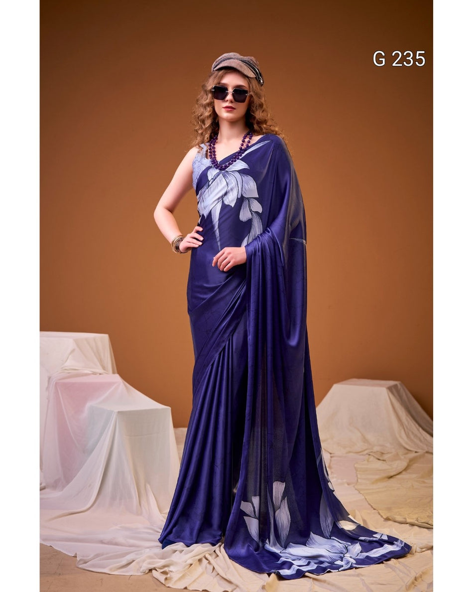 Floral Printed Satin Silk Saree – G 235