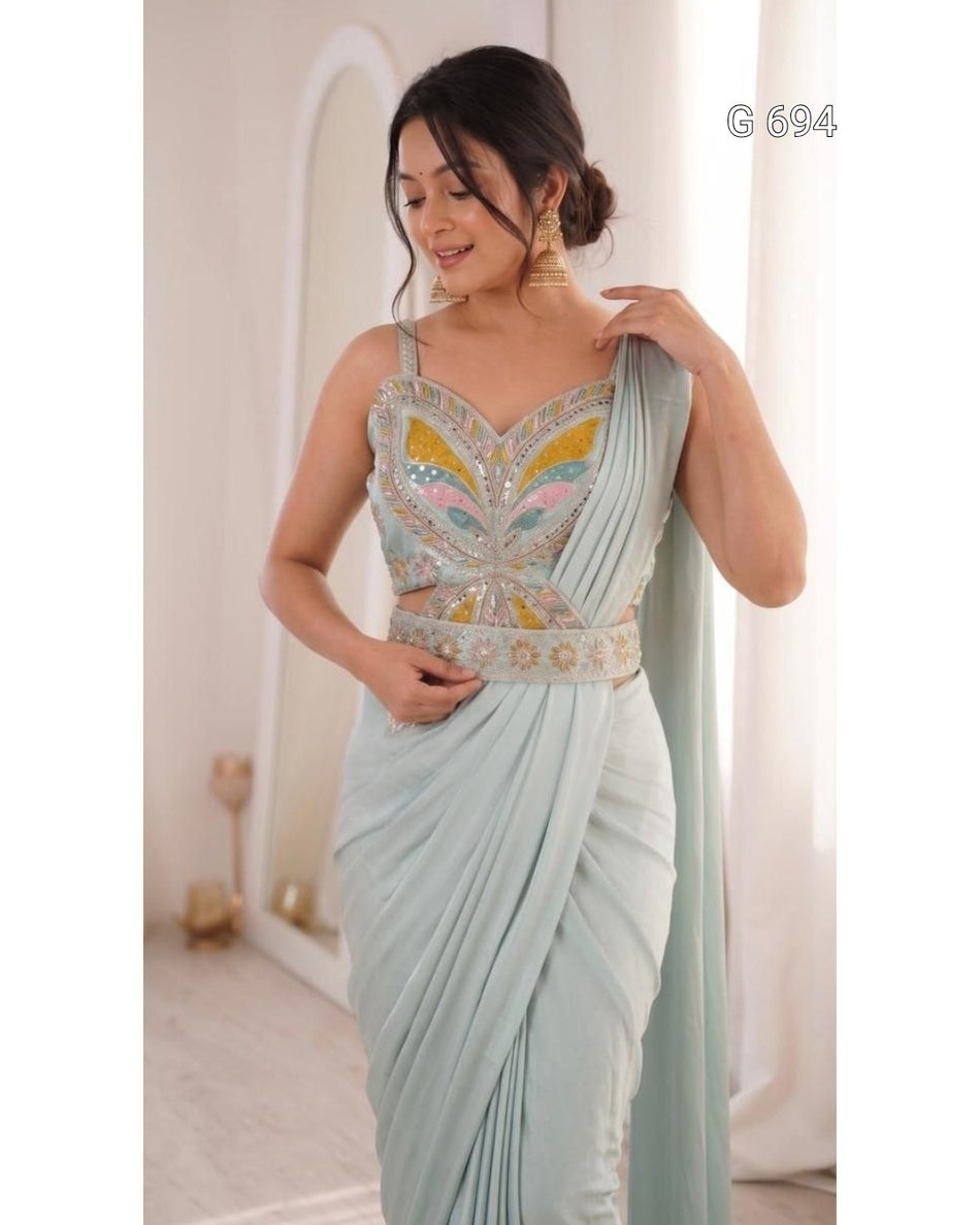 Fashionable Ready To Wear Saree with Elegance G 694 Sky Blue
