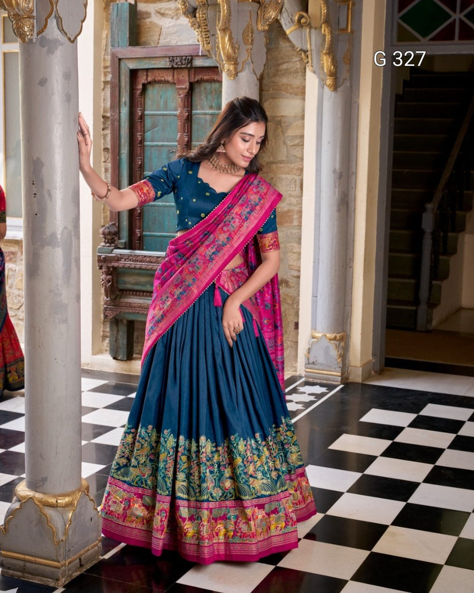 Tasar Silk Lehenga with Printed Foil & Gotta Patti Work – G 327