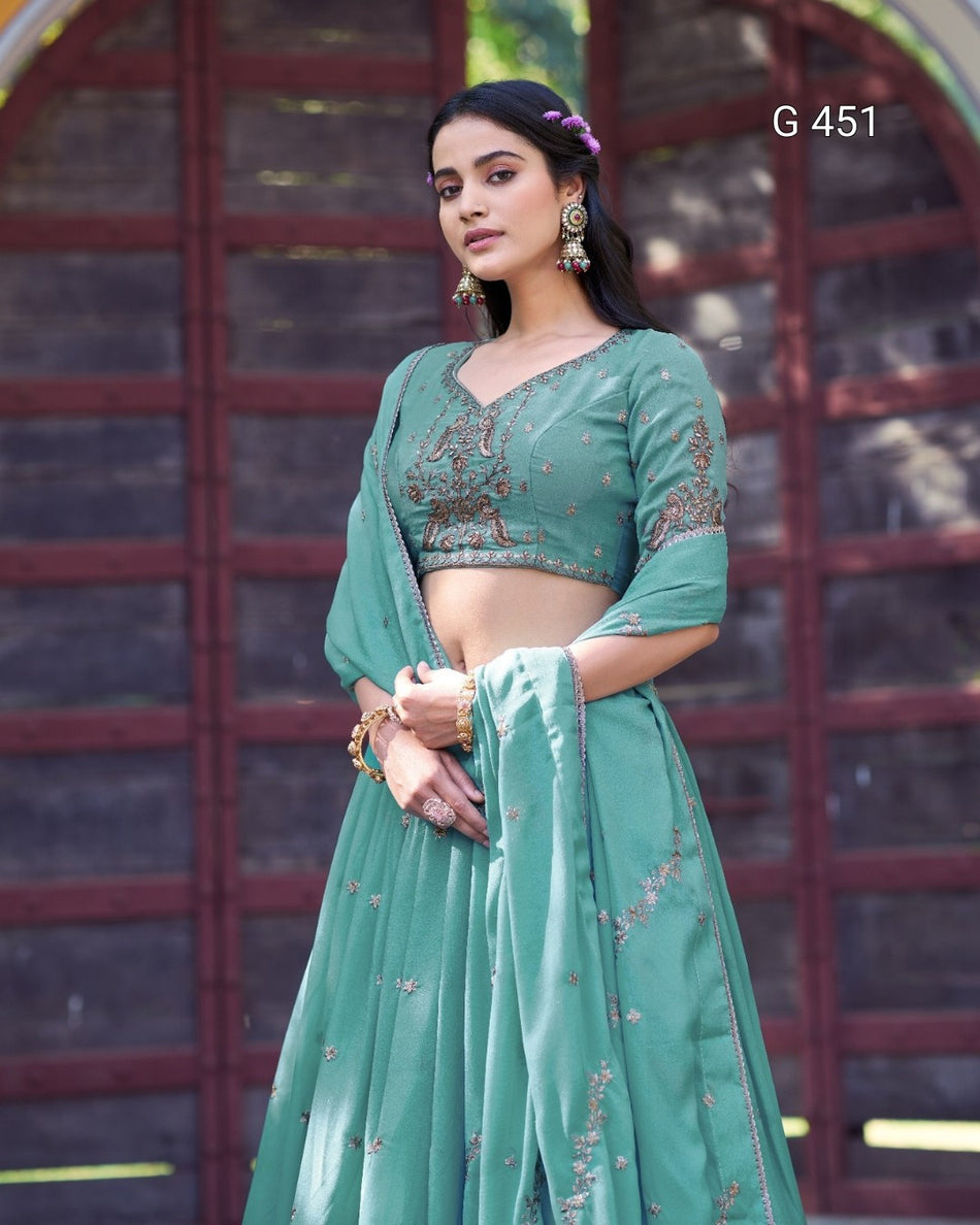 Elegant Aqua Lehenga with Sequins and Thread Work - G 451