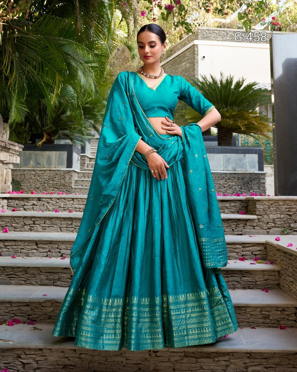Pure Chanderi Lehenga with Zari Border Dupatta - G 458