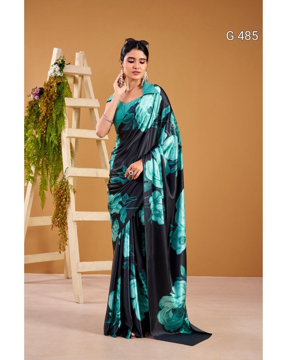 Beautiful Floral Satin Sarees with Elegant Look - G 485
