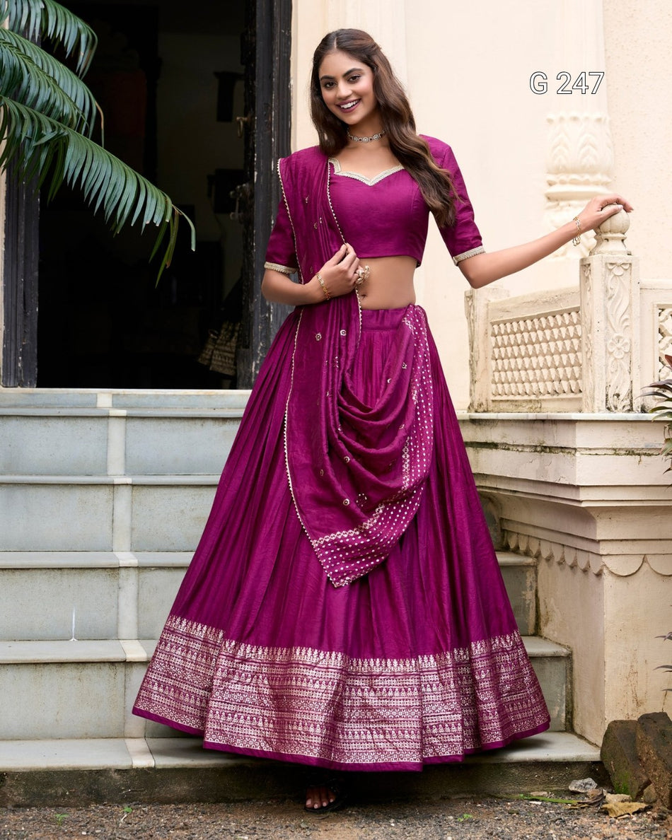 Zari Weaving Pure Chanderi Lehenga with Lace Border – G 247