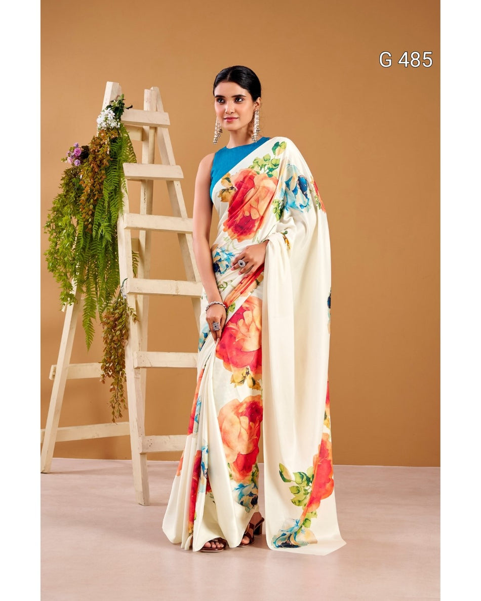 Beautiful Floral Satin Sarees with Elegant Look - G 485