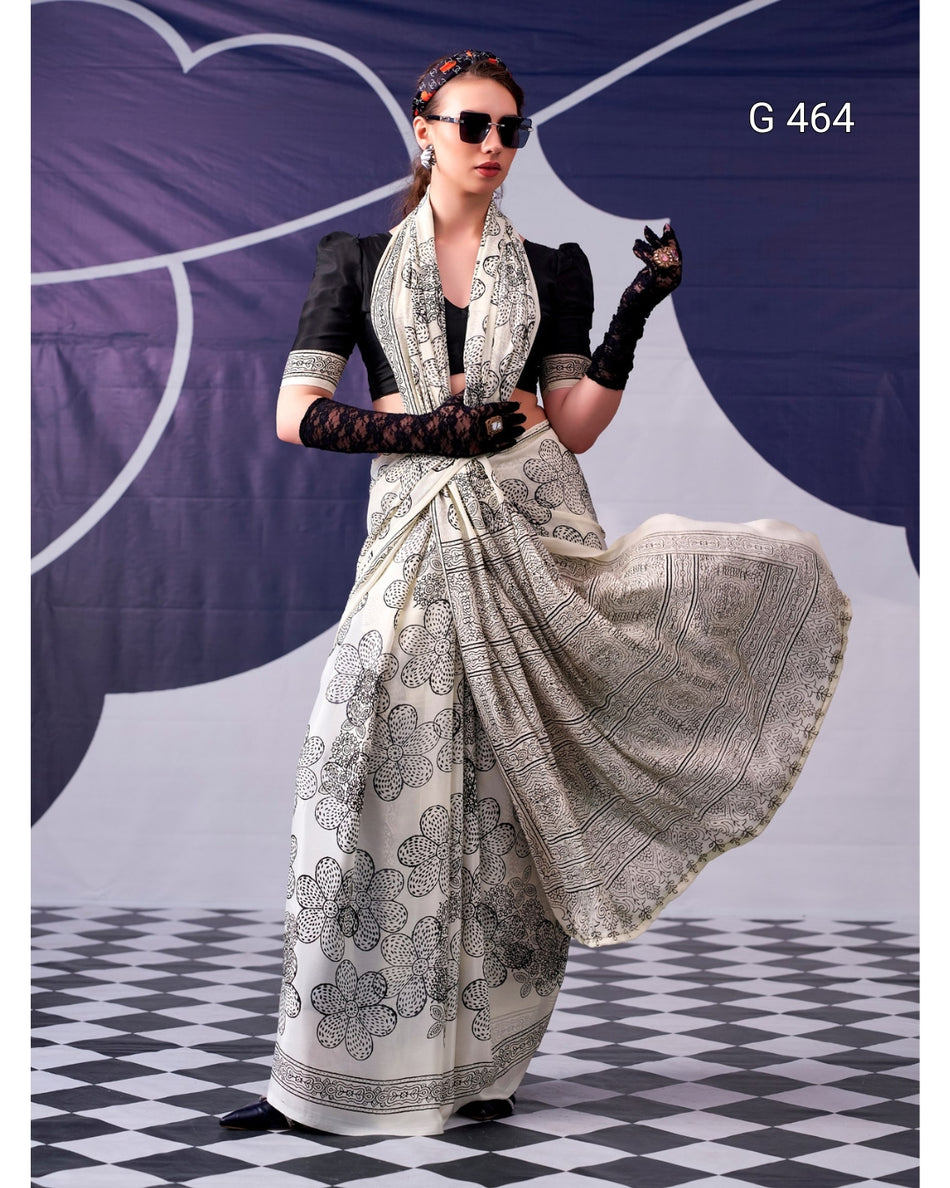 Elegant Satin Sarees with Floral Design Detail - G 464