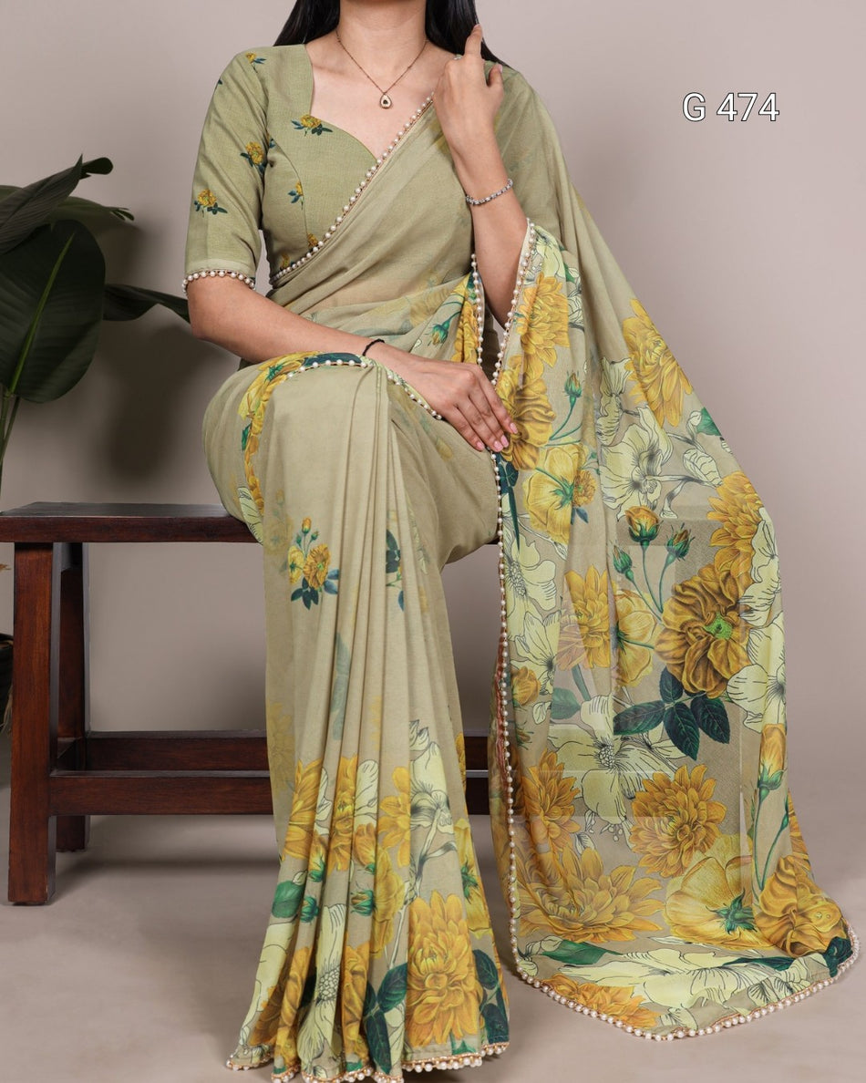 Premium Marble Printed Sarees with Elegant Lace - G 474