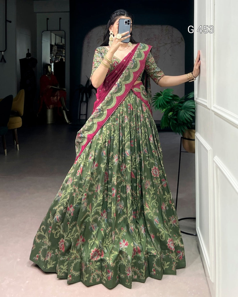 Festive Tasar Silk Lehenga with Soft Elegant Shine -  G 453