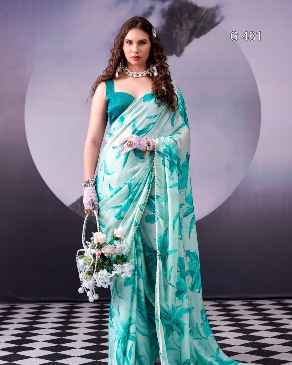 Premium Satin Sarees with Delicate Pearl Border - G 481