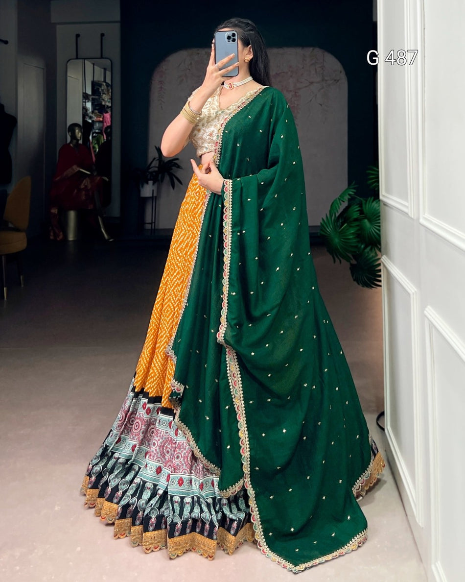 Classic Bandhej Ajrakh Lehenga with Elegant Detailing - G 487