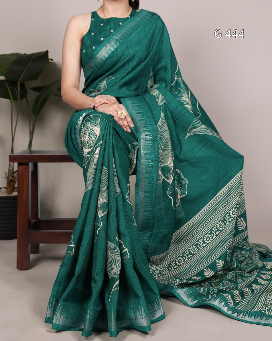 Premium Slub Silk Sarees with Elegant Zari Borders - G 444