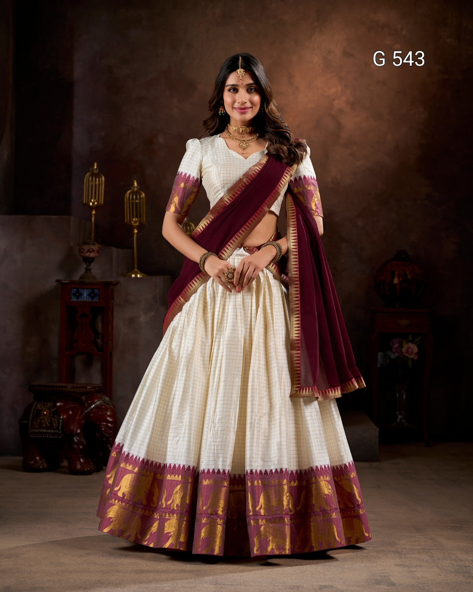 Onam Special Kerala Style Poly Cotton Half Saree - G 543