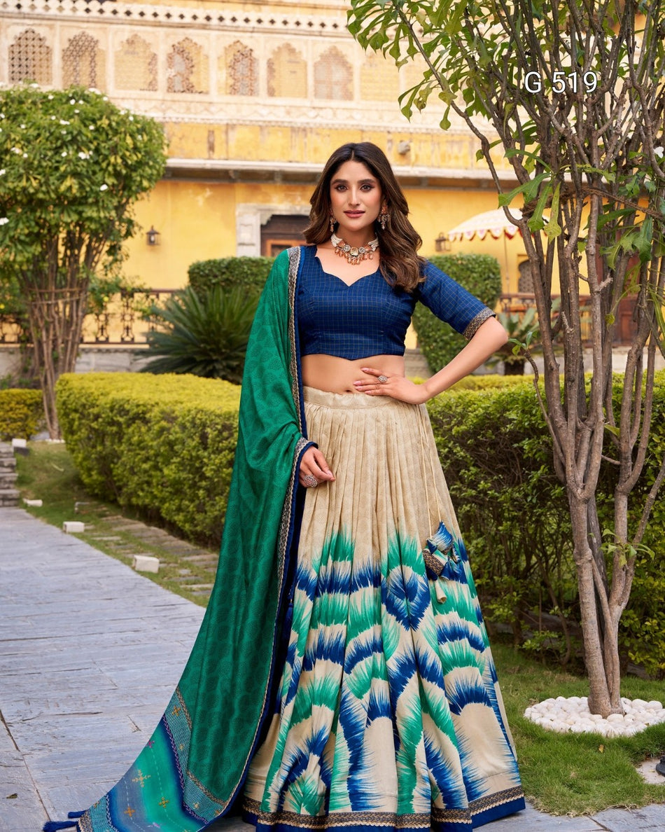 Graceful Tasar Silk Lehenga with Printed Elegance - G 519