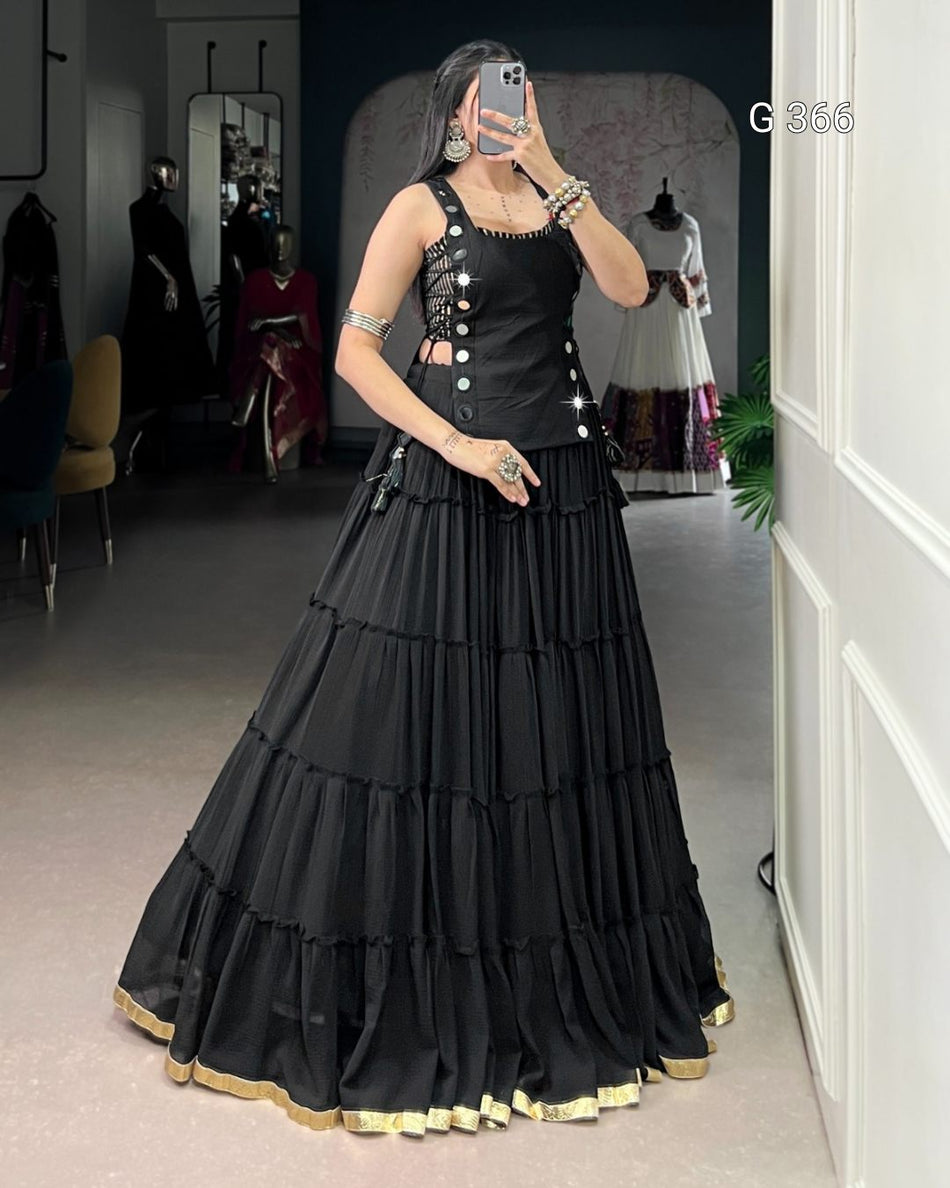 Marble Lehenga with Embossed Design & Real Mirror Work Koti – G 366