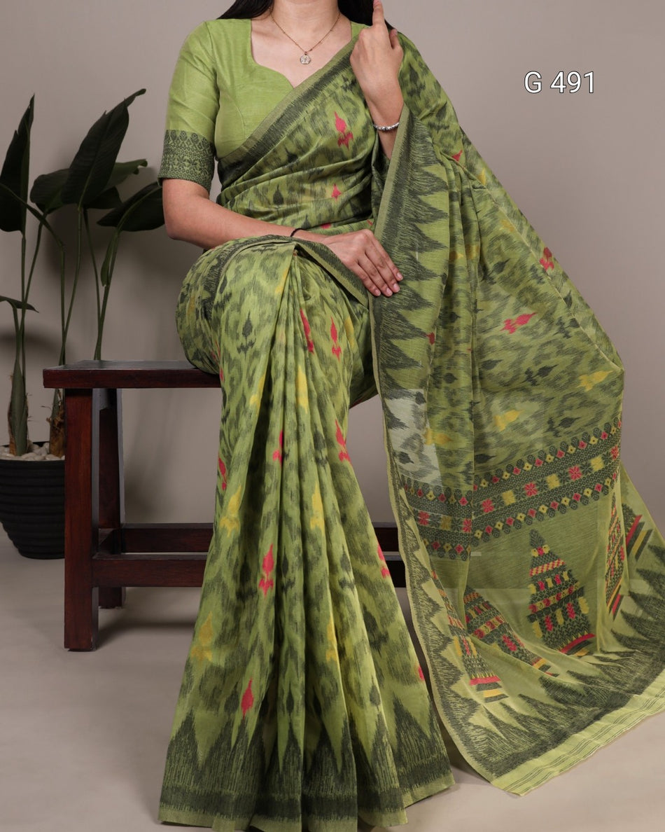 Graceful Poly Cotton Sarees with Daily Wear Appeal - G 491