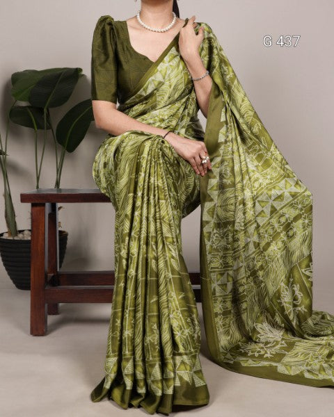 Classic Printed Satin Sarees with Elegant Drapes - G 437
