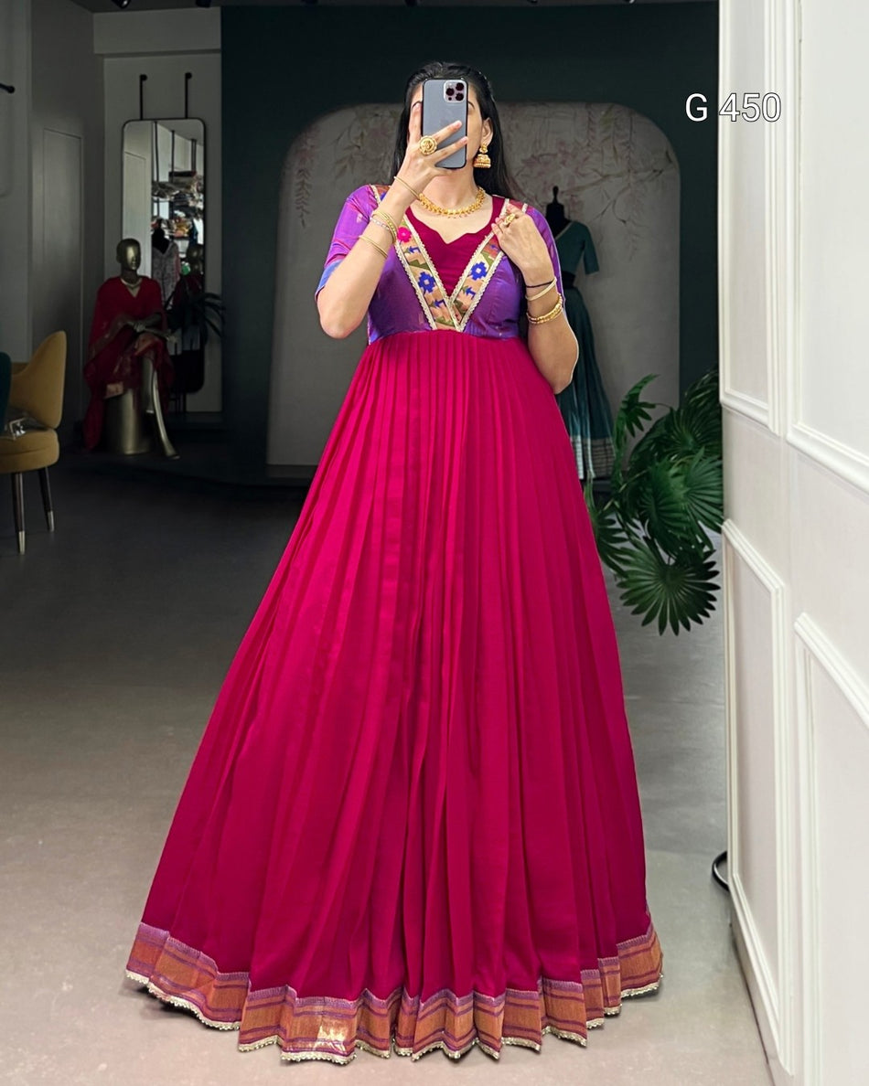Designer Vichitra Silk Dresses with Flowing Elegance - G 450