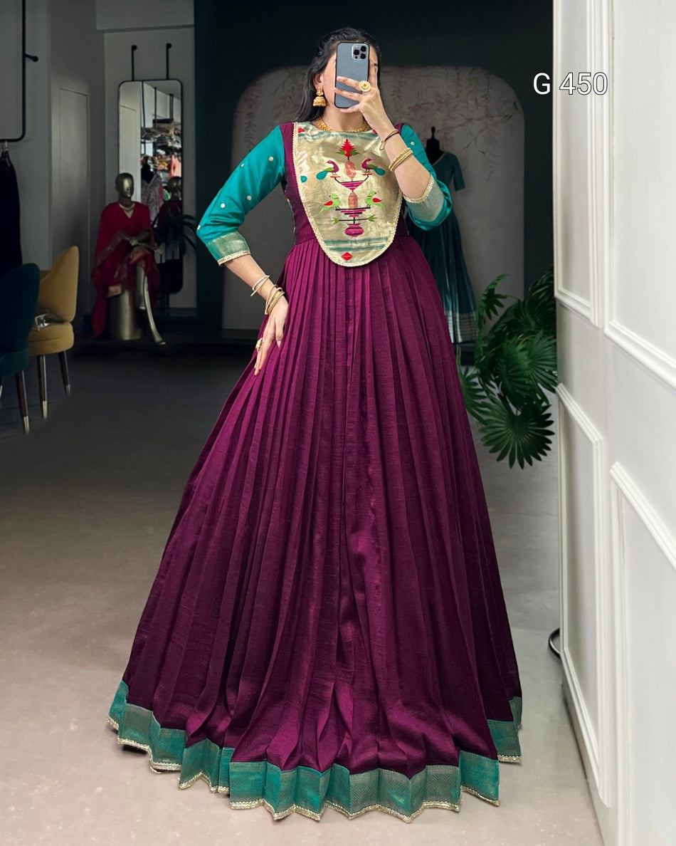 Designer Vichitra Silk Dresses with Flowing Elegance - G 450