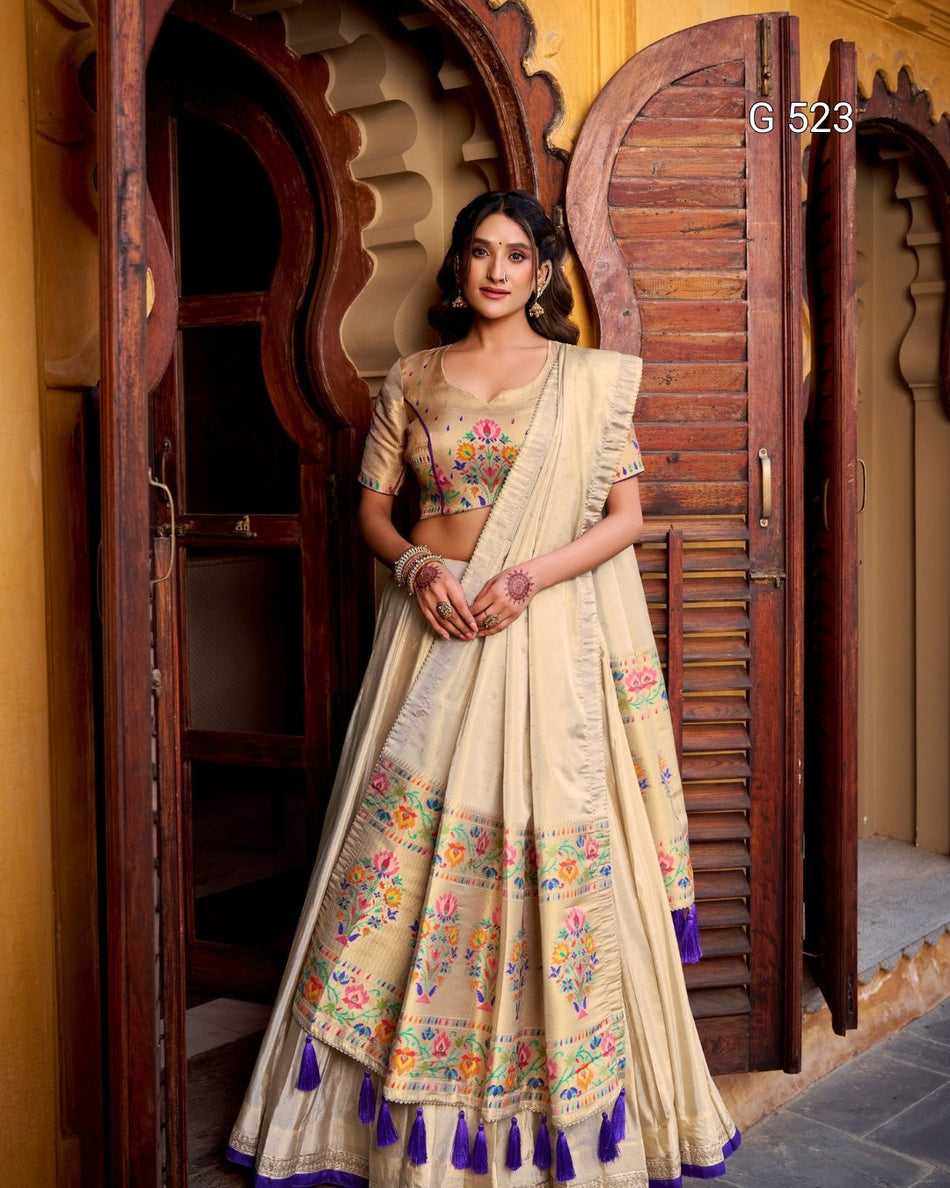 Paithani Style Lehenga with Golden Zari Weaving - G 523