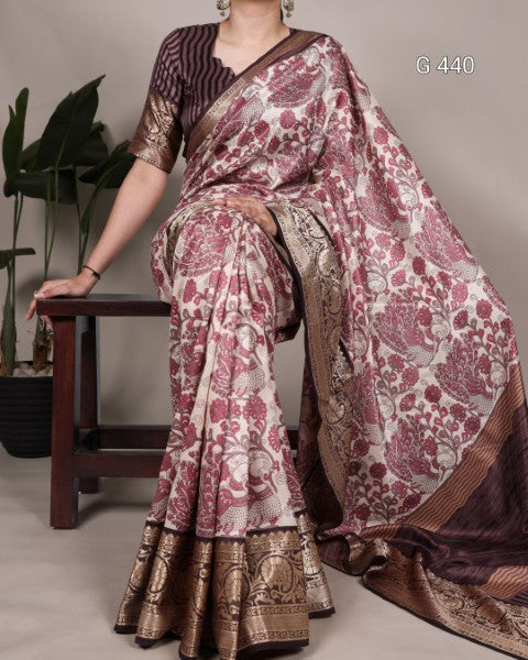 Classic Tasar Sarees with Shimmering Viscose Borders - G 440