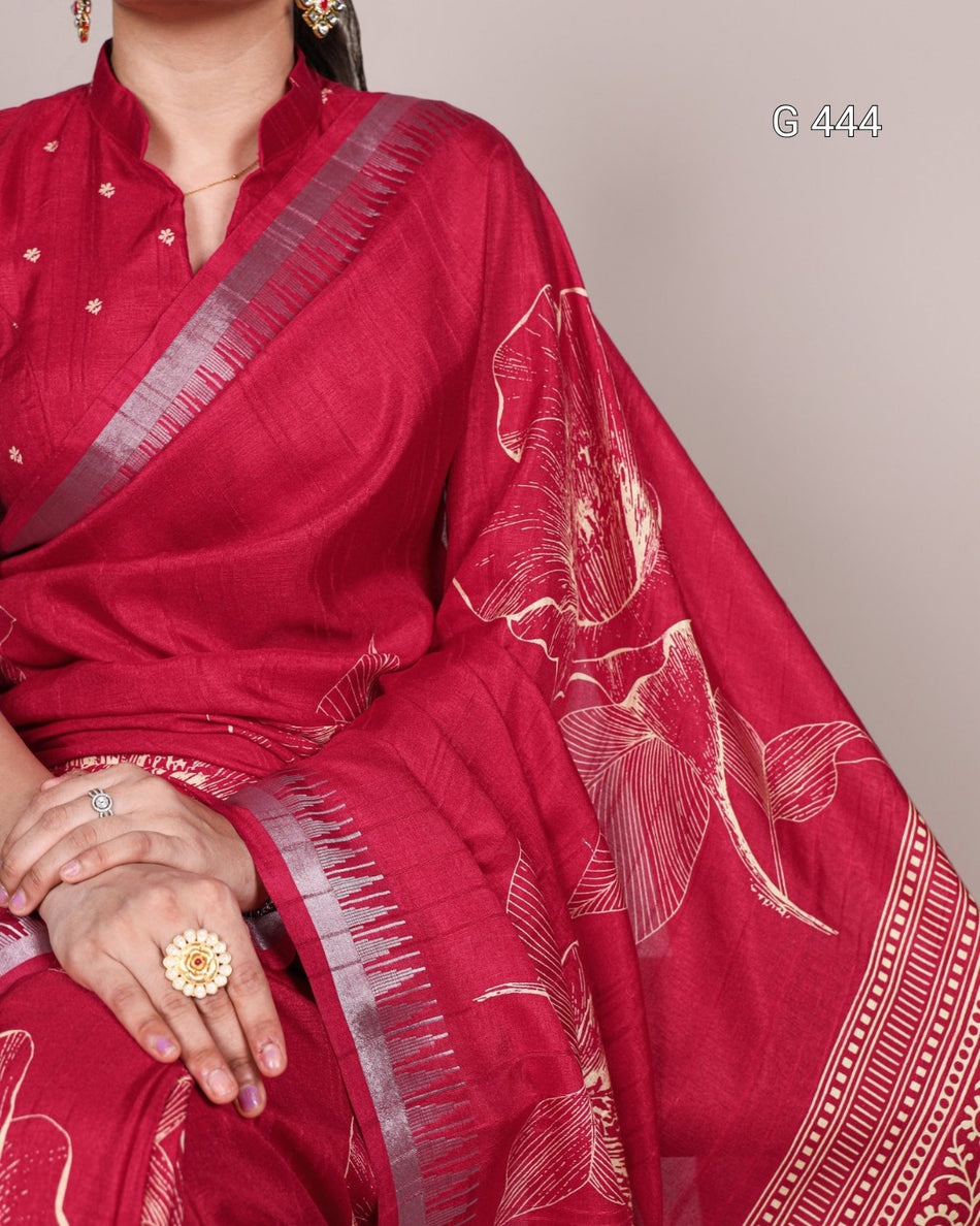 Premium Slub Silk Sarees with Elegant Zari Borders - G 444