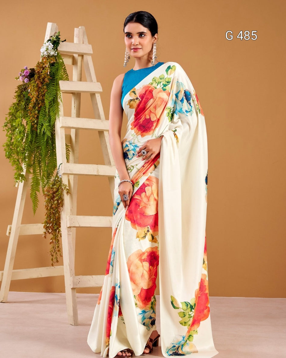 Beautiful Floral Satin Sarees with Elegant Look - G 485