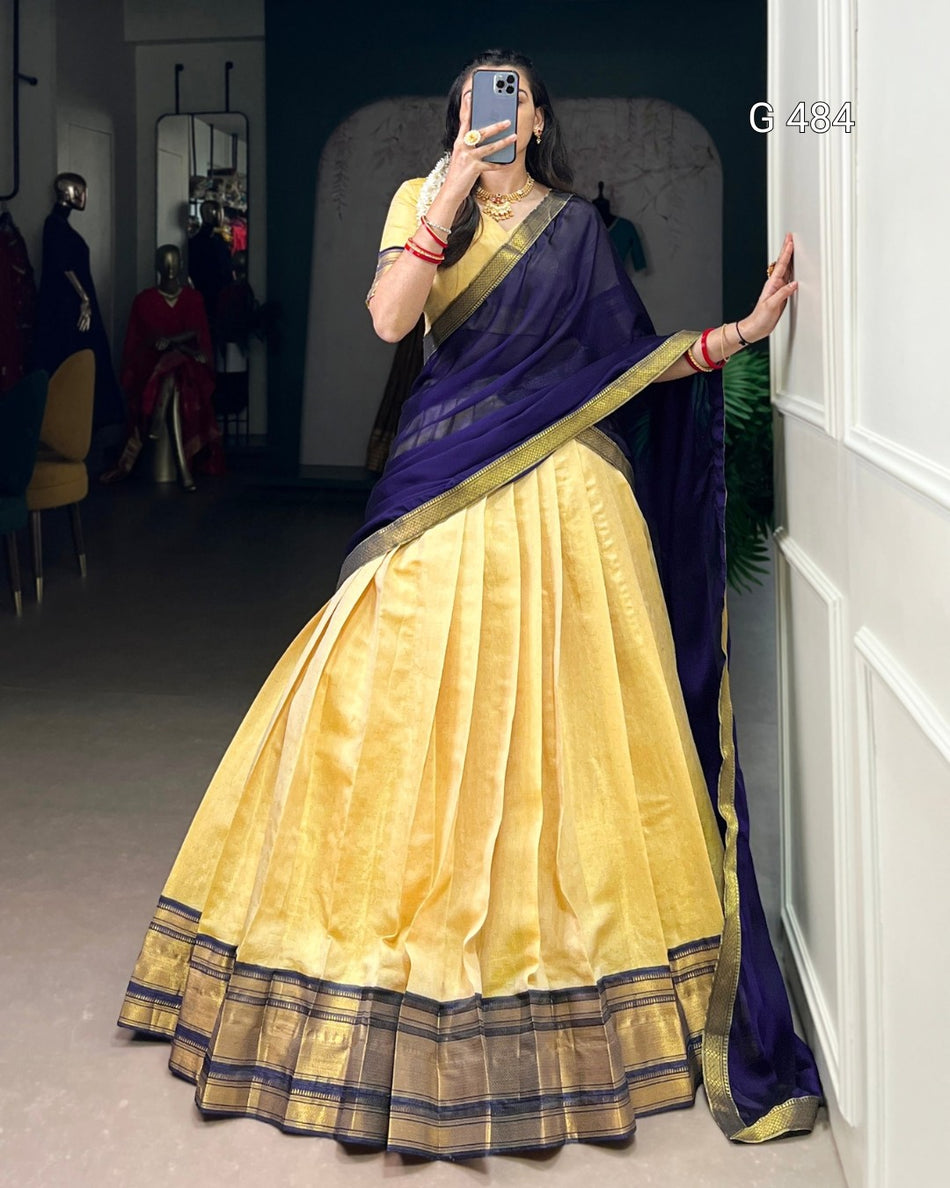 Traditional Kanchipuram Half Saree with Zari Detail - G 484