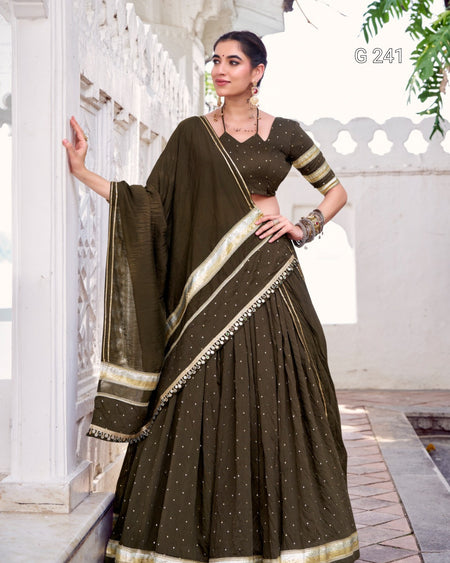 Woman wearing a traditional saree in an outdoor setting