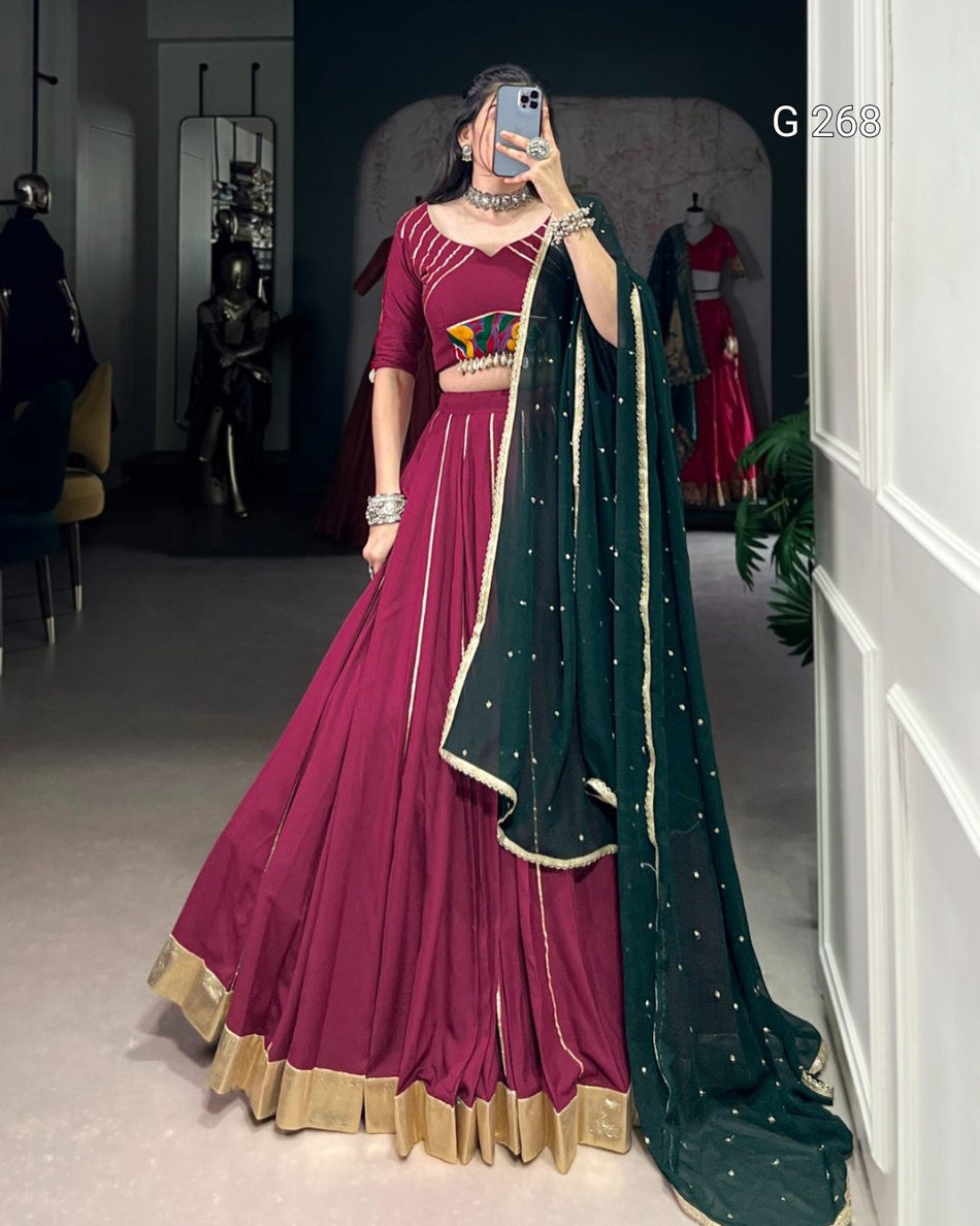 Embossed Design Pure Rayon Lehenga with Gotta Patti Lace Touch Up – G 268