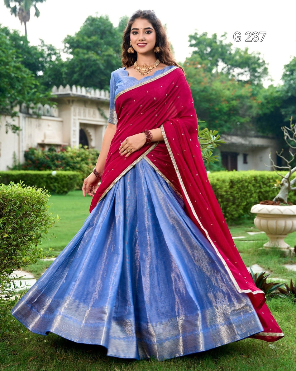 Zari Weaving Kanchipuram Lehenga with Vichitra Silk Dupatta – G 237