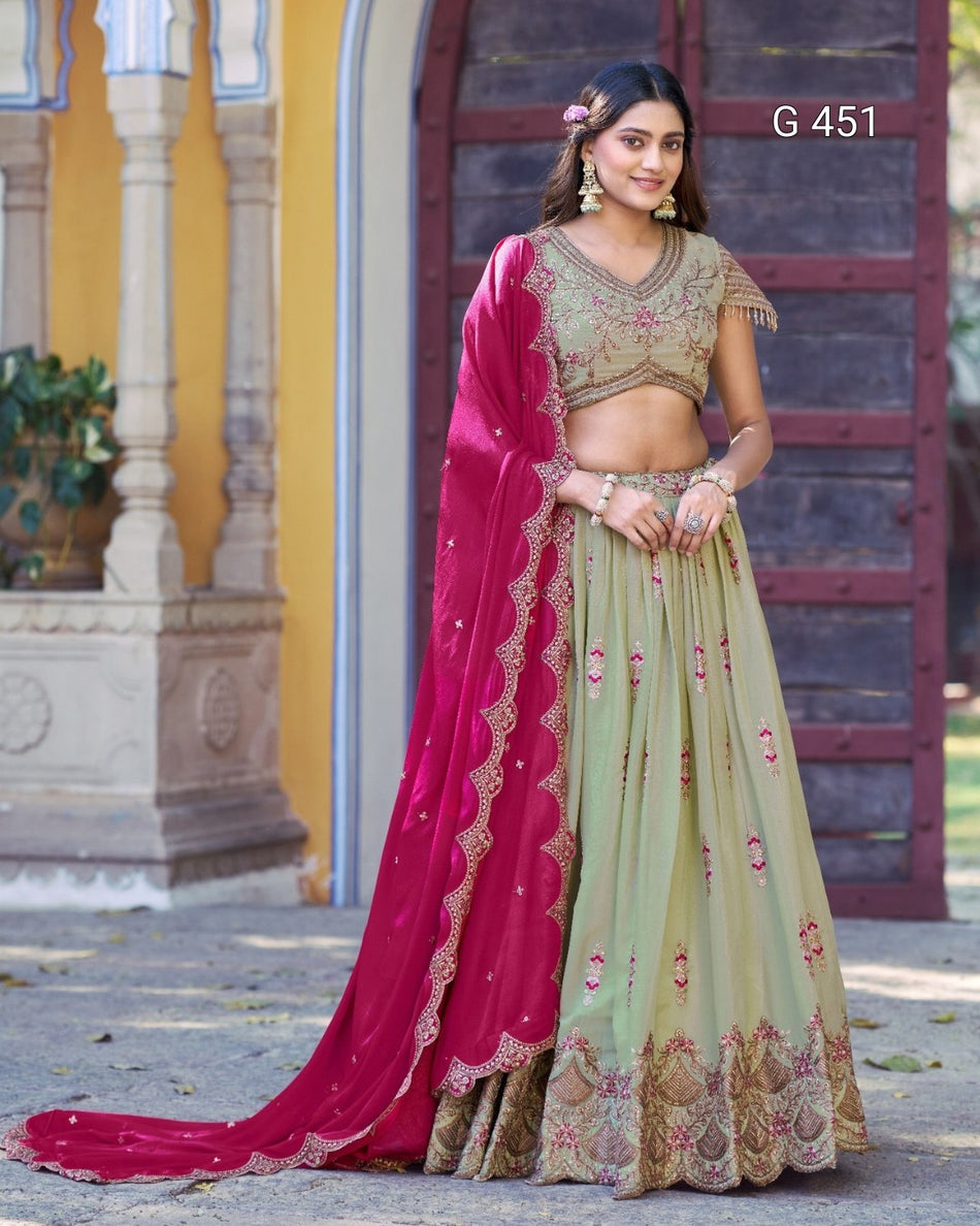 Elegant Aqua Lehenga with Sequins and Thread Work - G 451
