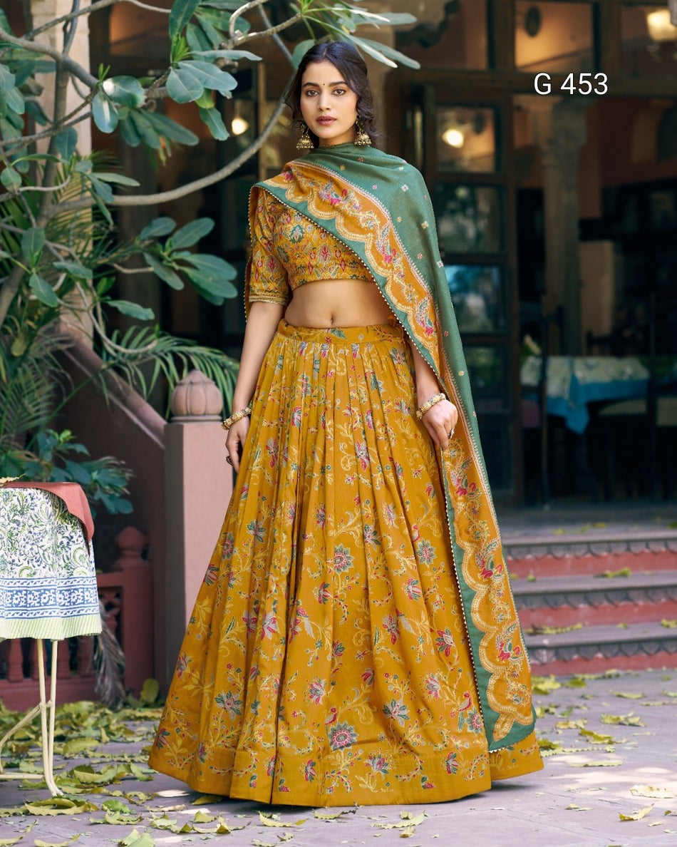 Festive Tasar Silk Lehenga with Soft Elegant Shine -  G 453