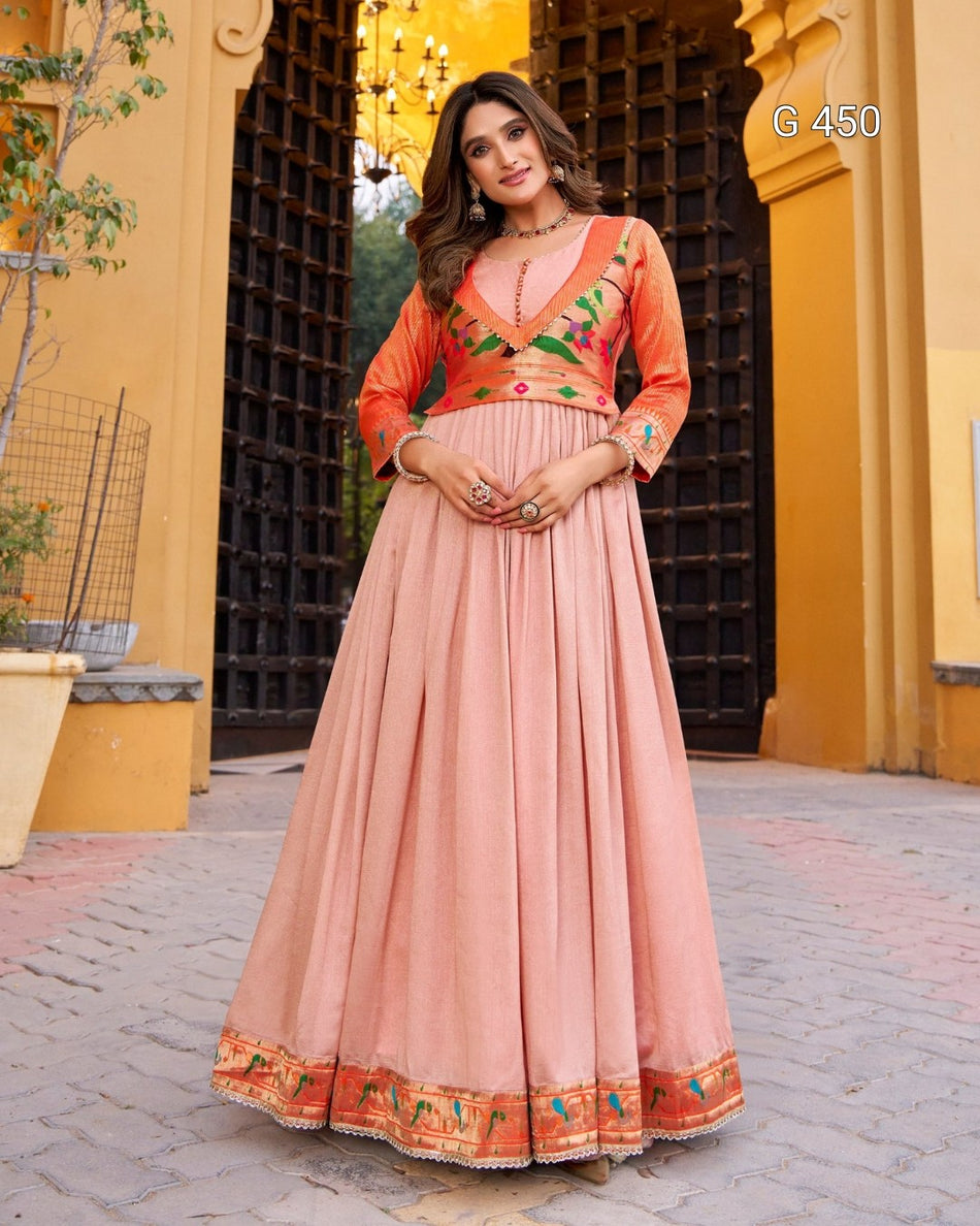 Designer Vichitra Silk Dresses with Flowing Elegance - G 450