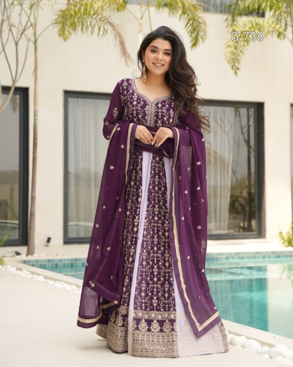 Luxurious Embroidered Gown for Wedding Functions G 738