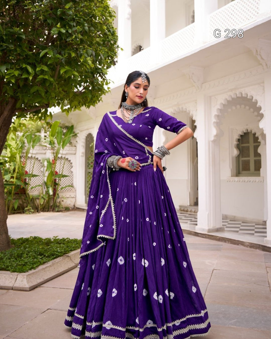Bandhej Print Pure Chanderi Lehenga with Lace Touch Up – G 298