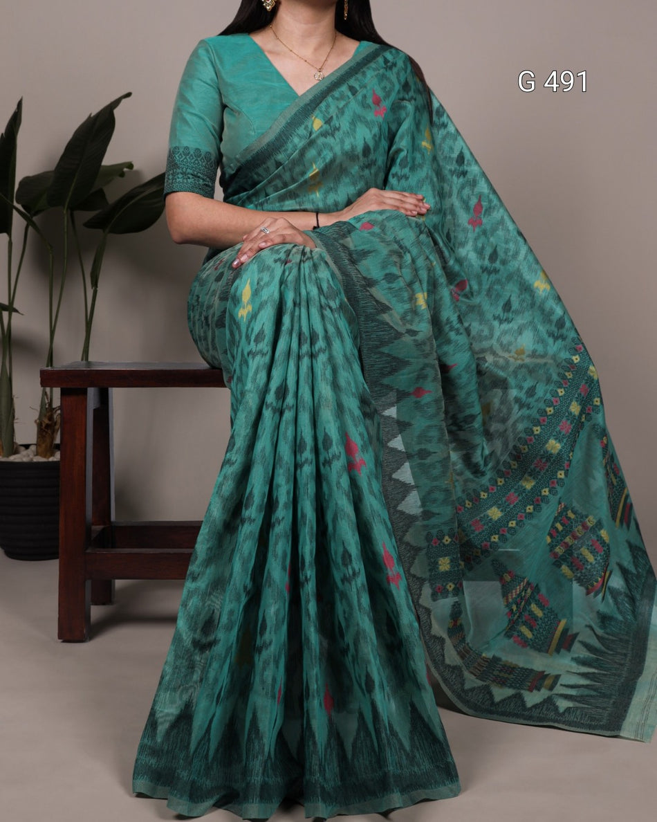 Graceful Poly Cotton Sarees with Daily Wear Appeal - G 491