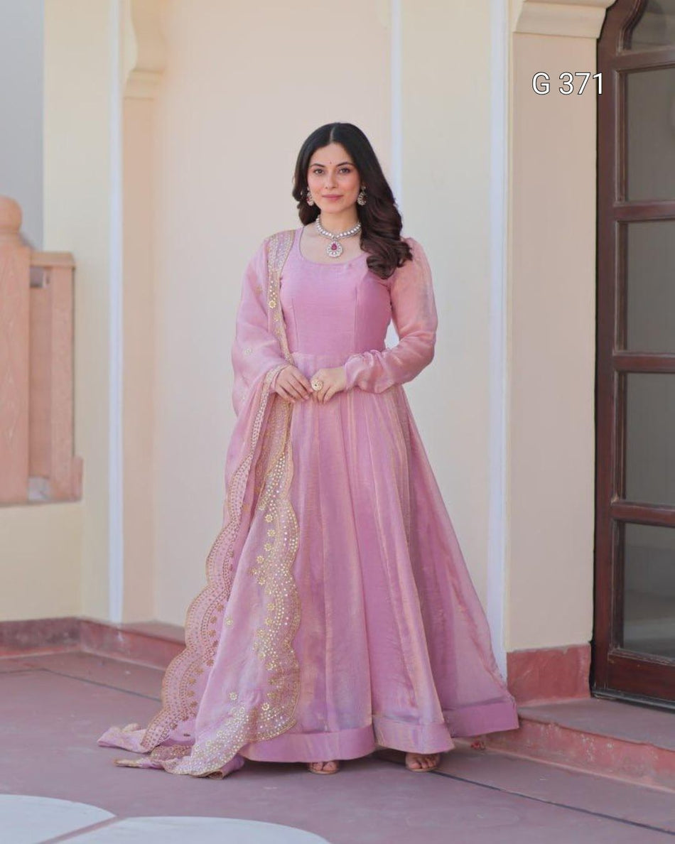 Premium Silk Chiffon Gown with Sequins & Zari Embroidery – G 371