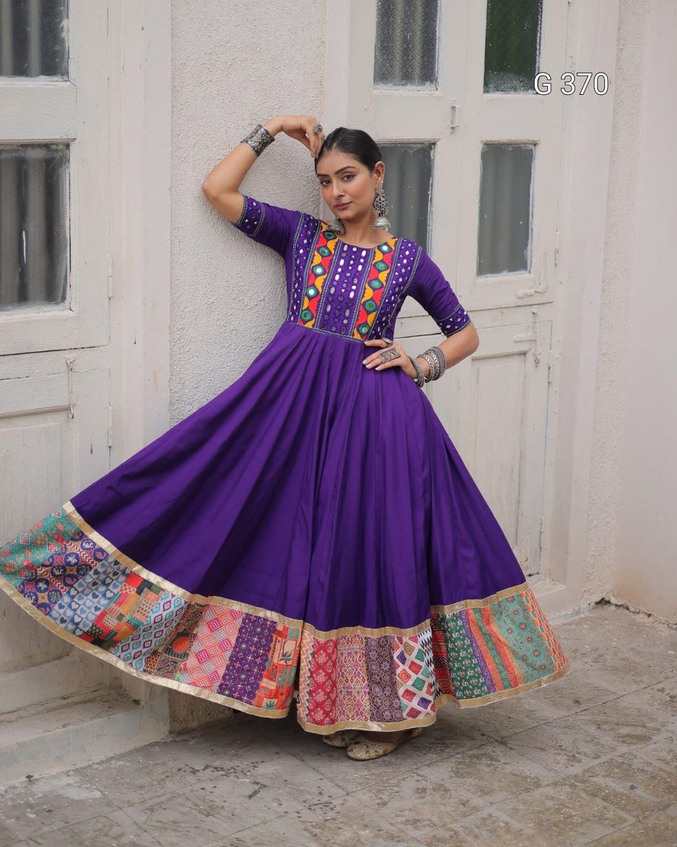 Roman Fabric Gown with Multicolor Thread & Mirror Work – G 370