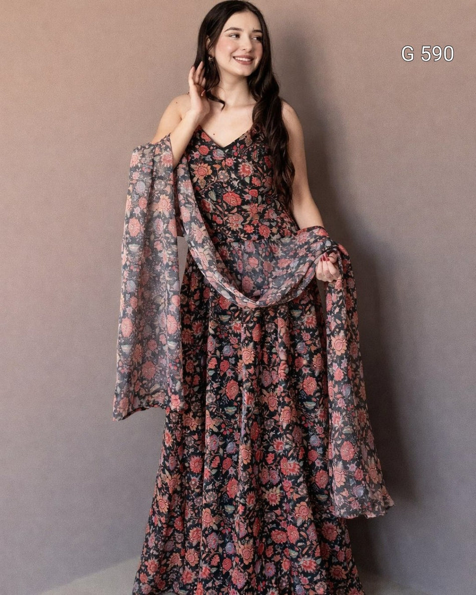 Beautiful Organza Gown with Elegant Detailing - 590