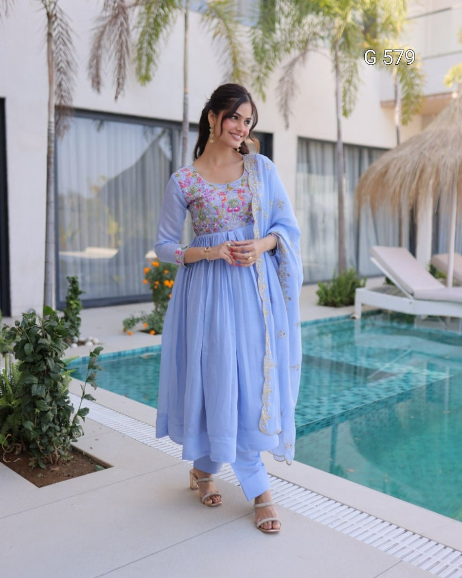 Elegant Mal Chanderi Gown with Cutwork Lace -  G 579