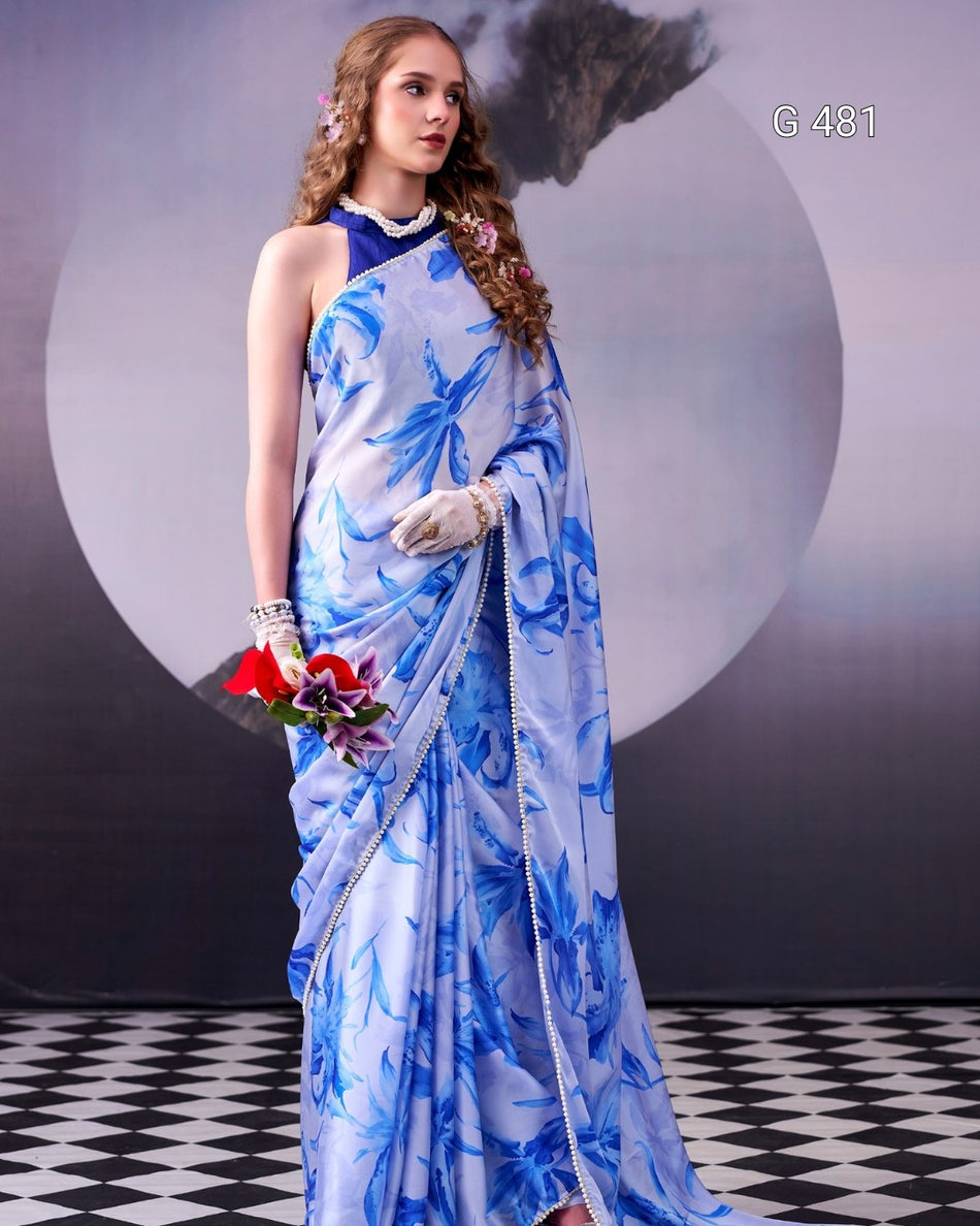 Premium Satin Sarees with Delicate Pearl Border - G 481
