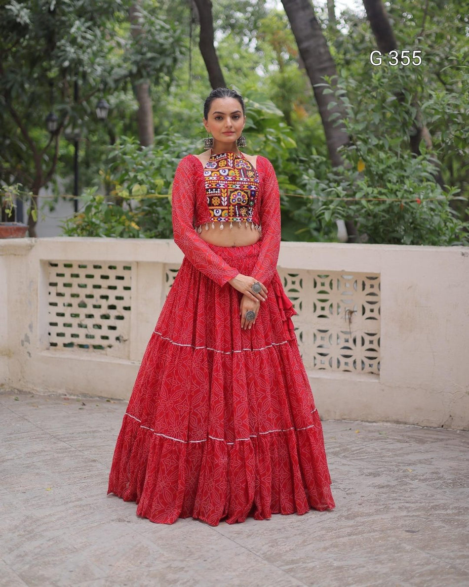 Faux Georgette Lehenga with Bandhej Print & Gotta Patti Lace 355