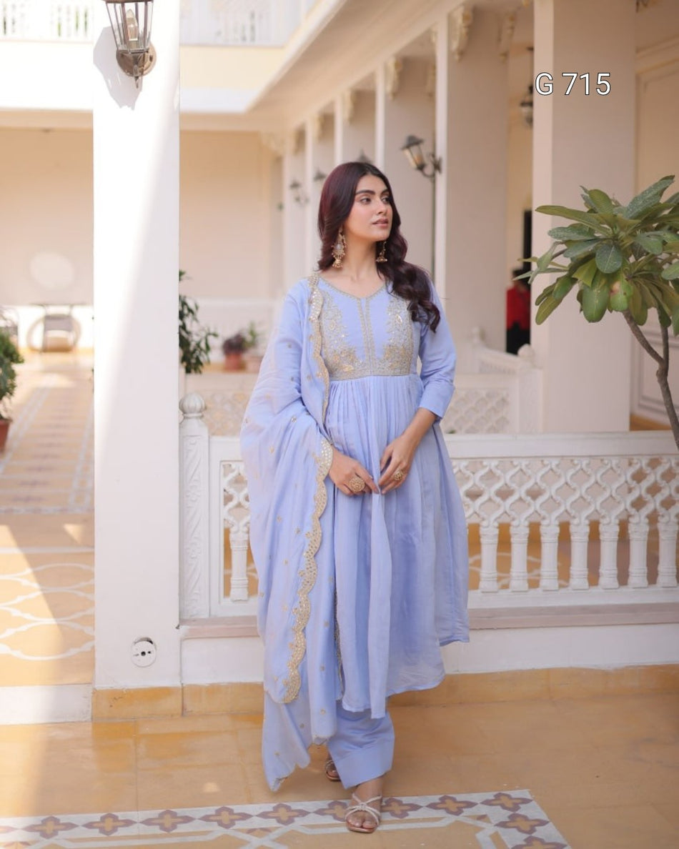 Graceful Mal Chanderi Outfit with Beads Embroidery G 715