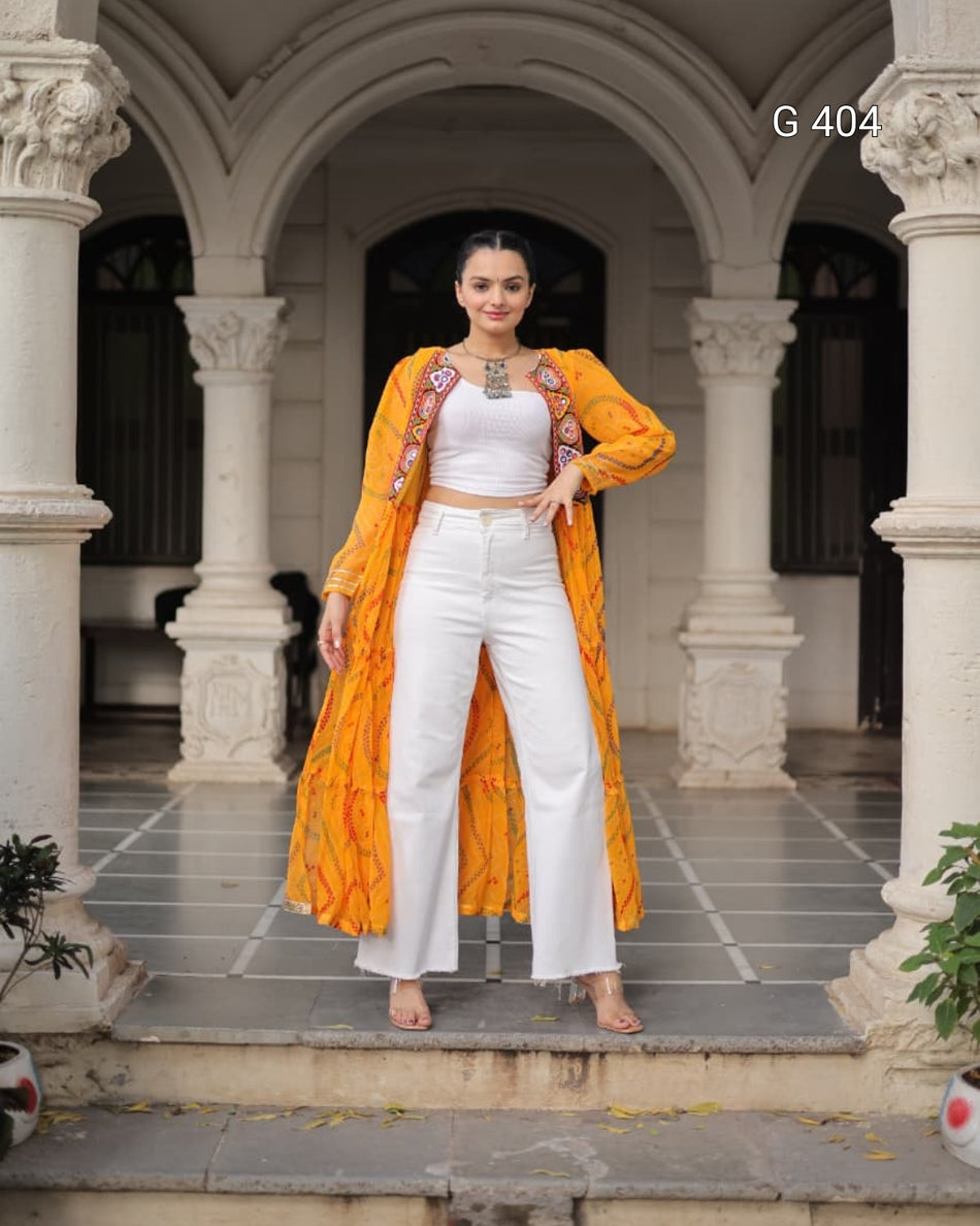 Faux Georgette Shrug Kurti with Bandhani Print – G 404